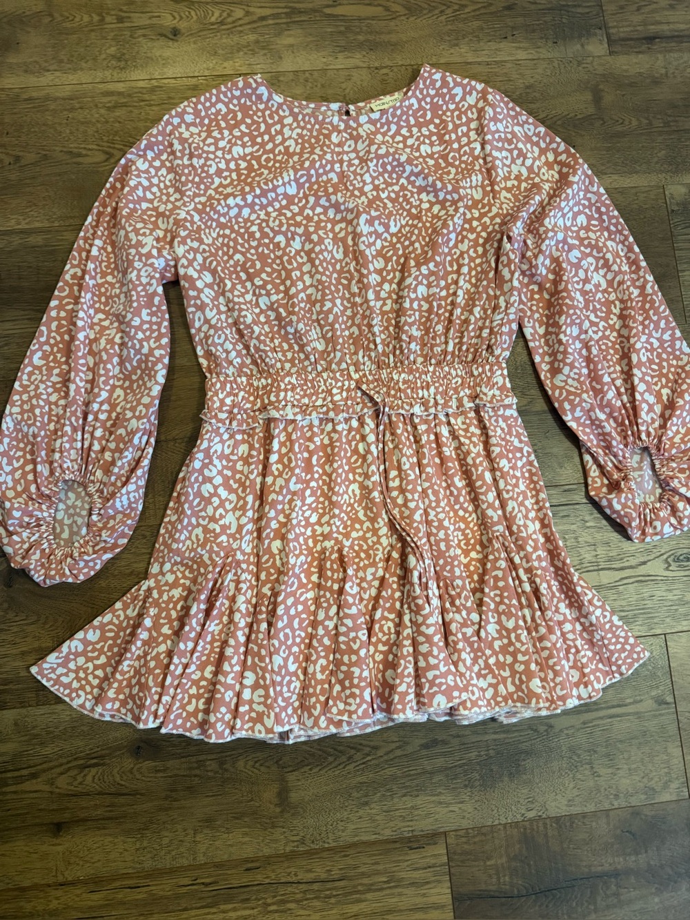 Coral Leopard-Print Long-Sleeve Dress
